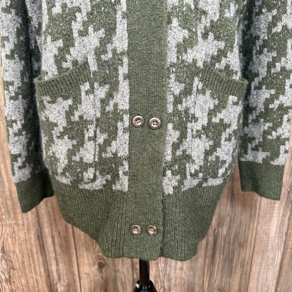 Madewell Allston Sweater Cardigan Womens S Oversized Houndstooth Green Gray - Picture 4 of 13